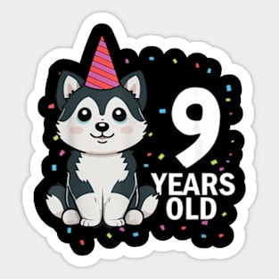 9 Years Old Birthday Husky Dog Lover 9Th Birthday Party Kid Sticker